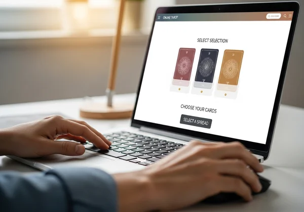 A person using a free, accessible online tarot platform.