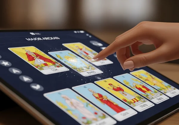 Digital hand drawing a Major Arcana card from an online deck.