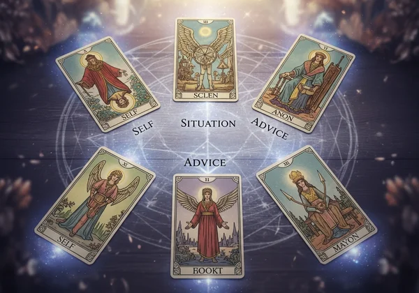 A visual representation of a 6-card tarot spread layout