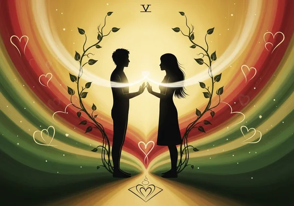 ไพ่ทาโรต์ The Lovers ในตำแหน่งปกติ, เป็นสัญลักษณ์ของความกลมกลืนและทางเลือก