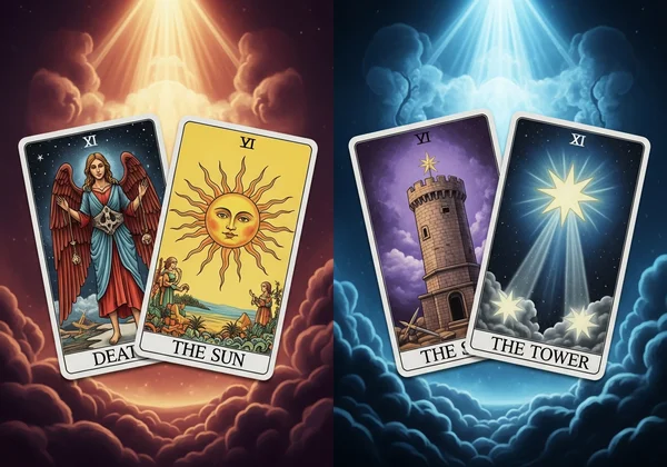 การรวมกันของไพ่ทาโรต์เมเจอร์อาร์คานา เช่น Death และ Sun