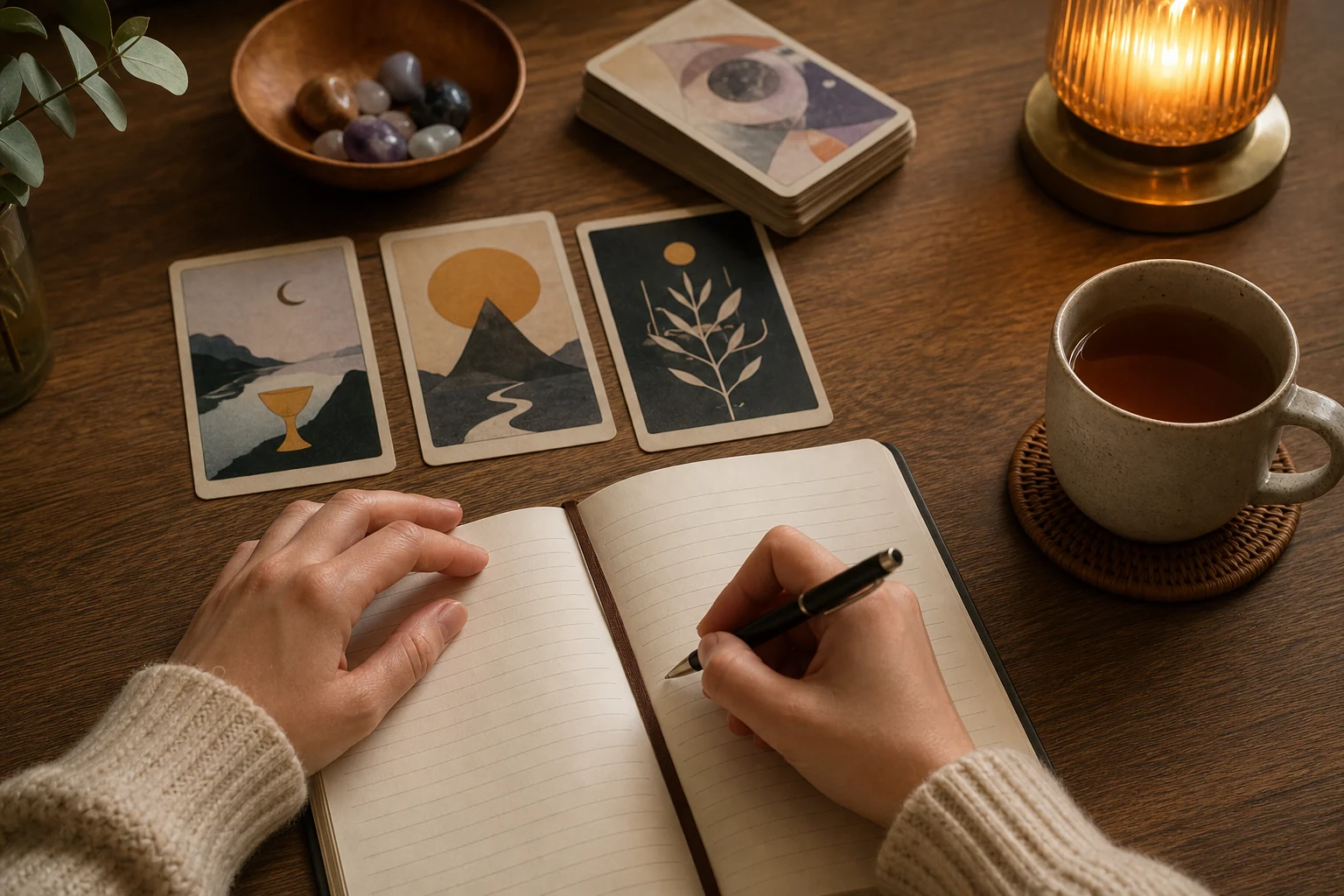 Reflective tarot reading moment