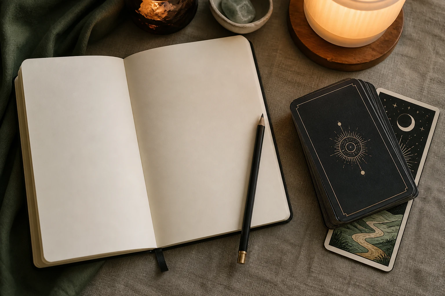 Question journal beside tarot deck