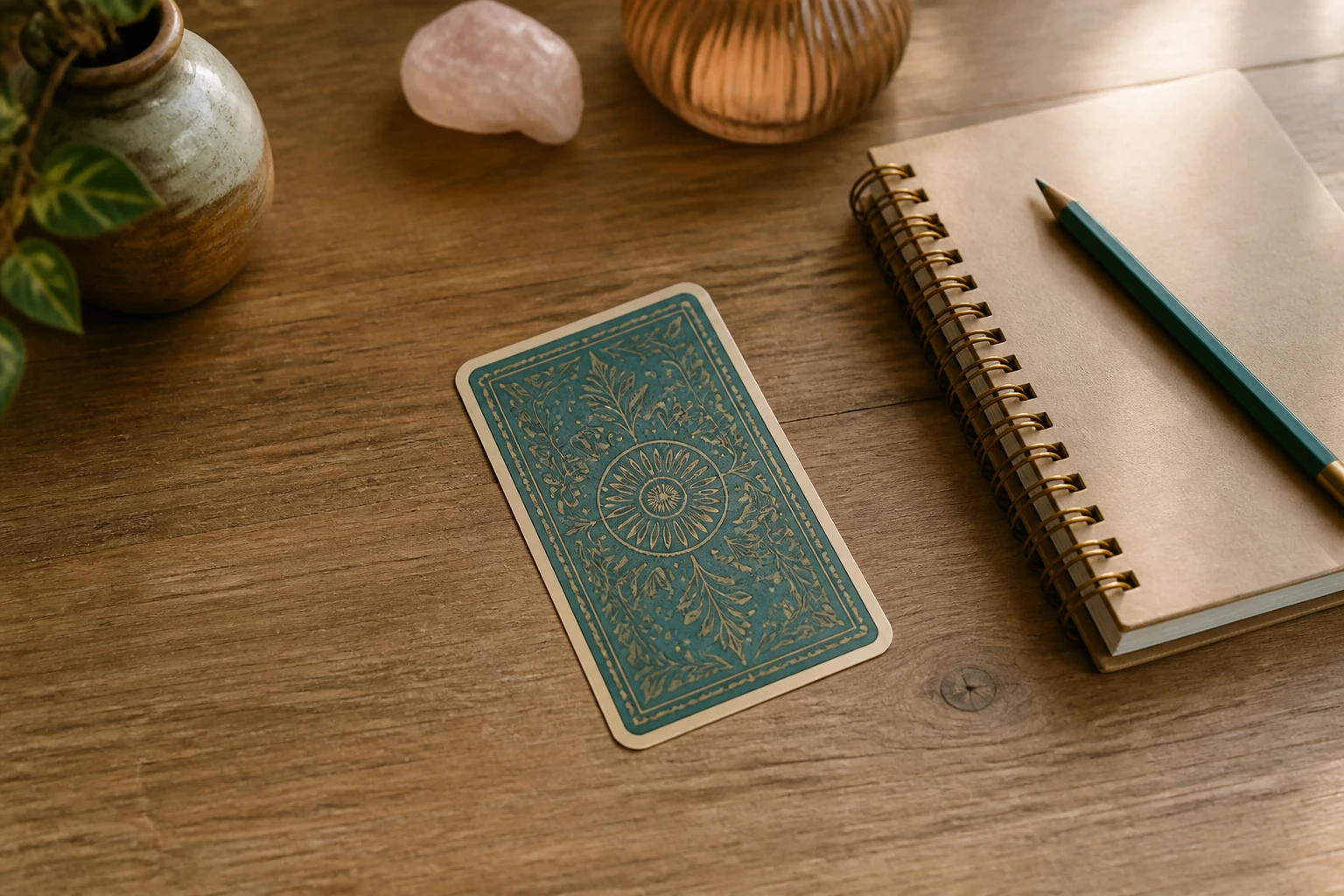 Single tarot card on a calm table