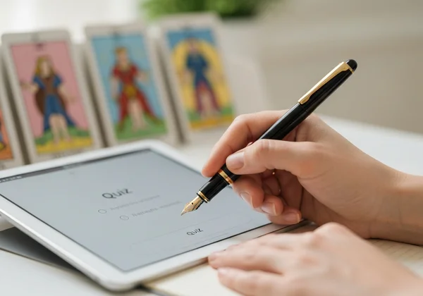 手握钢笔准备进行塔罗测试